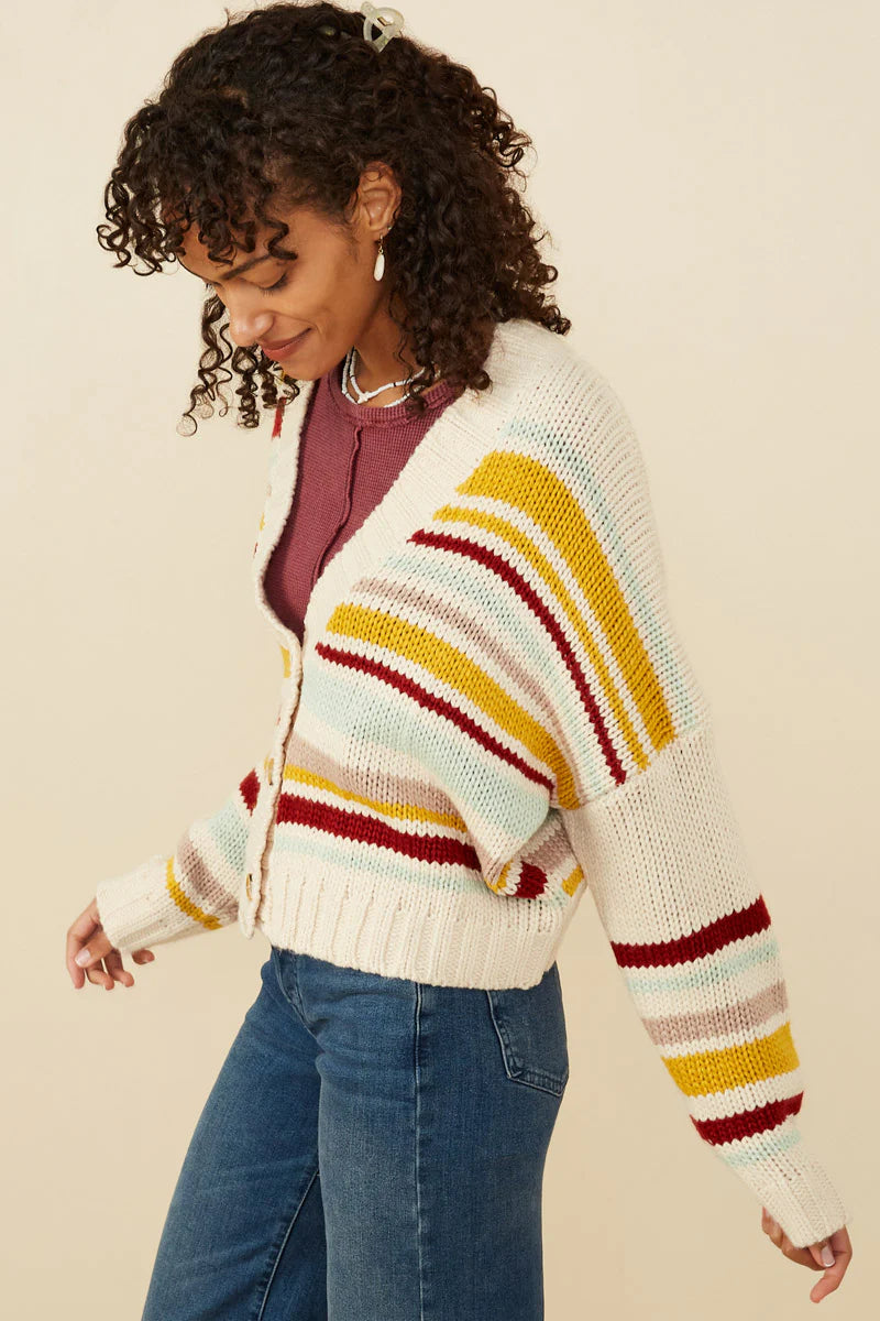 Striped Knit Cropped Cardigan Sweater