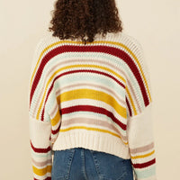 Striped Knit Cropped Cardigan Sweater