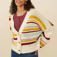 Striped Knit Cropped Cardigan Sweater
