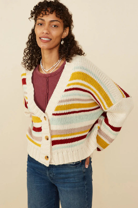 Striped Knit Cropped Cardigan Sweater