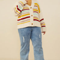 Striped Knit Cropped Cardigan Plus Size Sweater