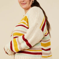 Striped Knit Cropped Cardigan Plus Size Sweater