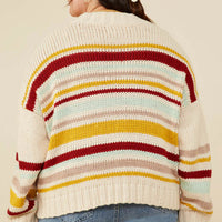 Striped Knit Cropped Cardigan Plus Size Sweater