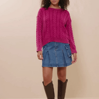 Cable Knit Washed Pullover Sweater