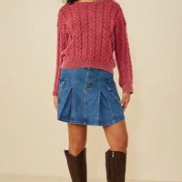 Cable Knit Washed Pullover Sweater