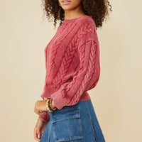 Cable Knit Washed Pullover Sweater