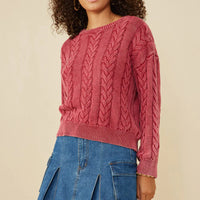 Cable Knit Washed Pullover Sweater