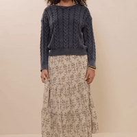 Cable Knit Washed Pullover Sweater