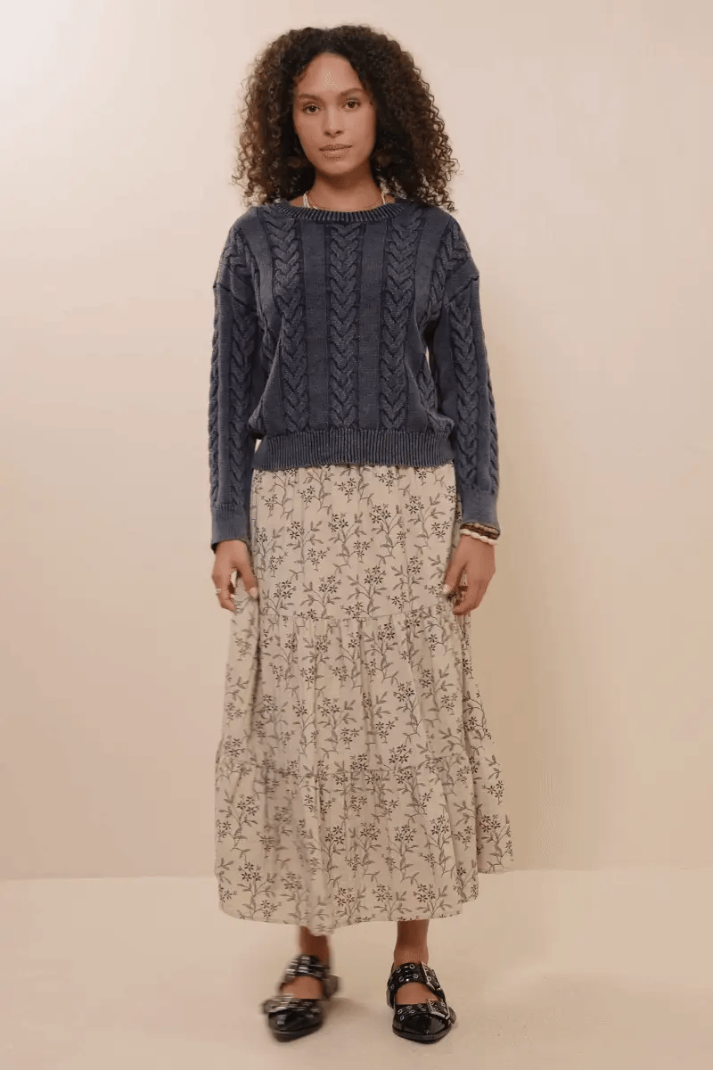 Cable Knit Washed Pullover Sweater