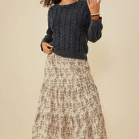 Cable Knit Washed Pullover Sweater