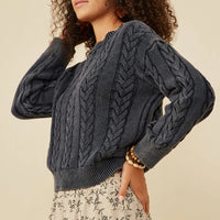 Cable Knit Washed Pullover Sweater