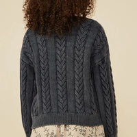 Cable Knit Washed Pullover Sweater