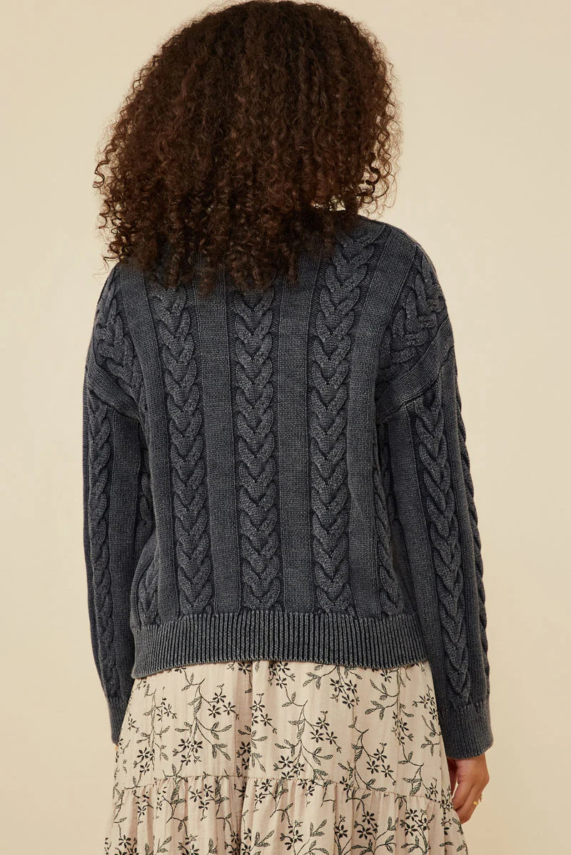 Cable Knit Washed Pullover Sweater