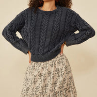 Cable Knit Washed Pullover Sweater