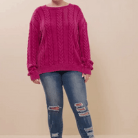 Cable Knit Washed Pullover Sweater Plus Size