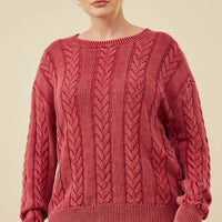 Cable Knit Washed Pullover Sweater Plus Size