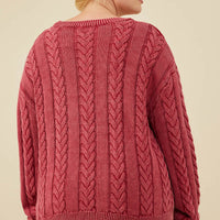 Cable Knit Washed Pullover Sweater Plus Size