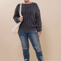 Cable Knit Washed Pullover Sweater Plus Size