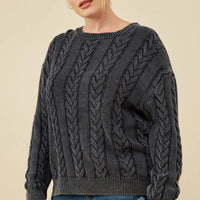 Cable Knit Washed Pullover Sweater Plus Size