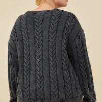 Cable Knit Washed Pullover Sweater Plus Size