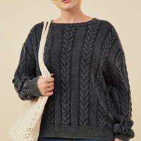 Cable Knit Washed Pullover Sweater Plus Size