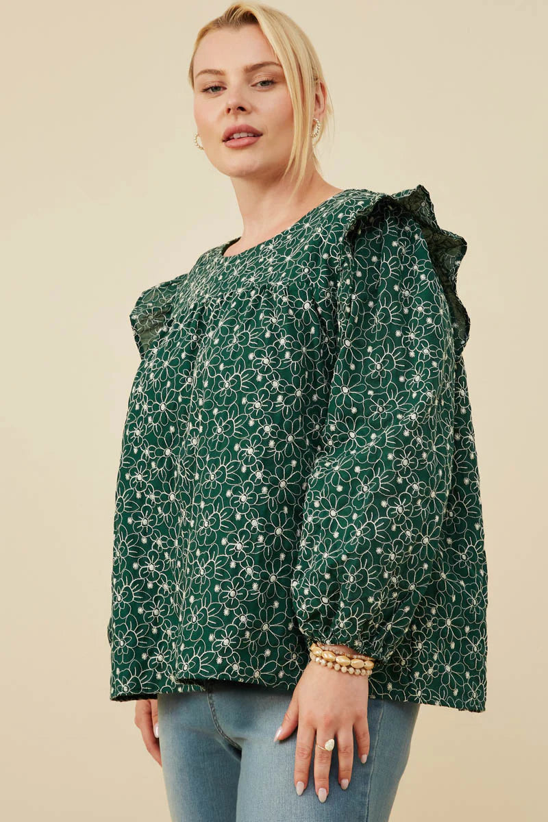 Floral Embroidered Ruffle Plus Size Top