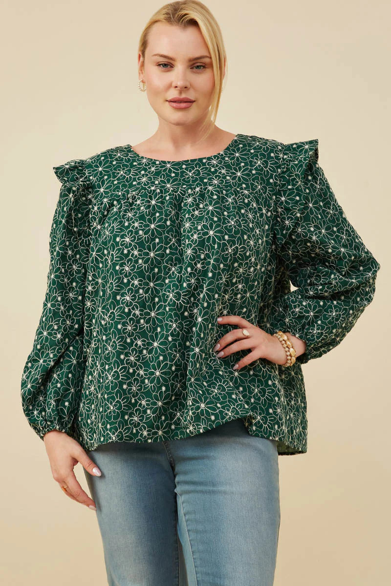 Floral Embroidered Ruffle Plus Size Top