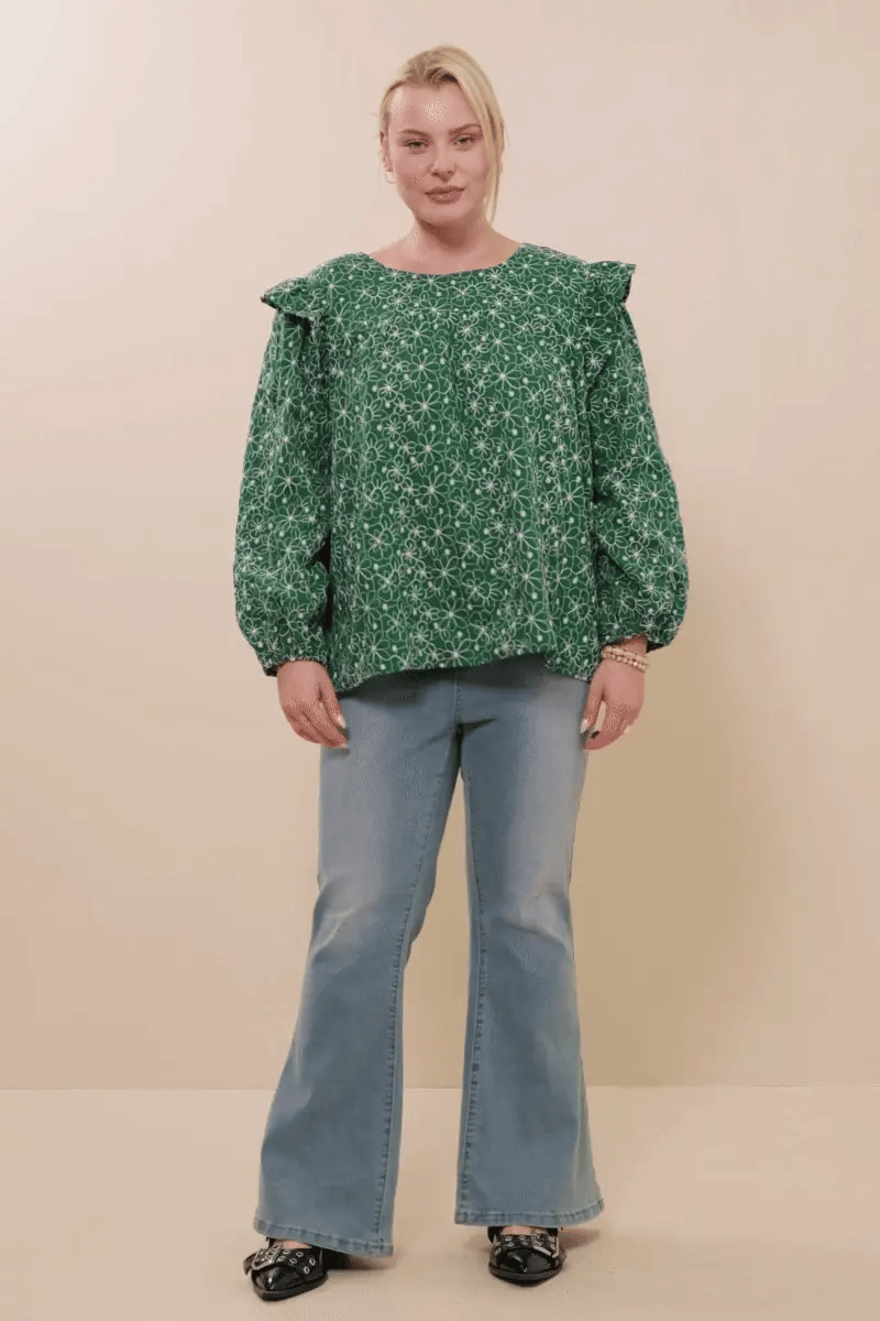Floral Embroidered Ruffle Plus Size Top