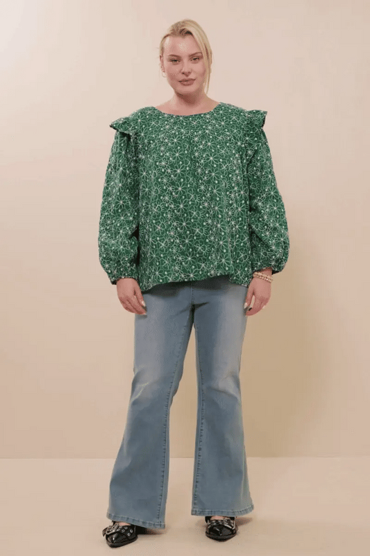 Floral Embroidered Ruffle Plus Size Top
