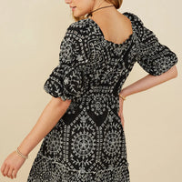 Eyelet Embroidered Puff Slv Dress