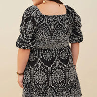 Eyelet Embroidered Puff Slv Dress Plus Size