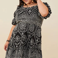 Eyelet Embroidered Puff Slv Dress Plus Size