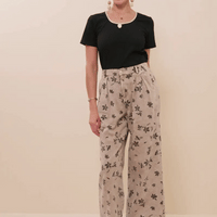 Floral Printed Washed Wide Leg Pants Plus Size