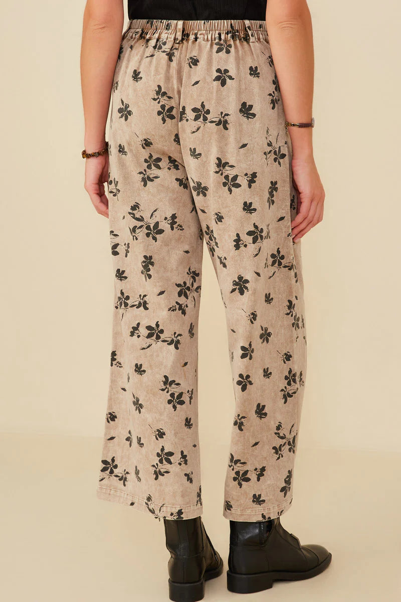 Floral Printed Washed Wide Leg Pants Plus Size
