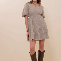 Bubble Sleeve Dress Square Neck