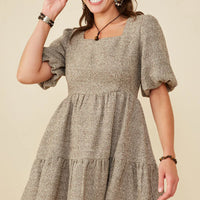Bubble Sleeve Dress Square Neck