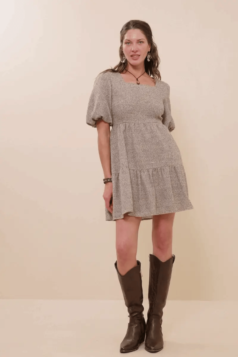 Bubble Slv Dress Square Neck Plus Size