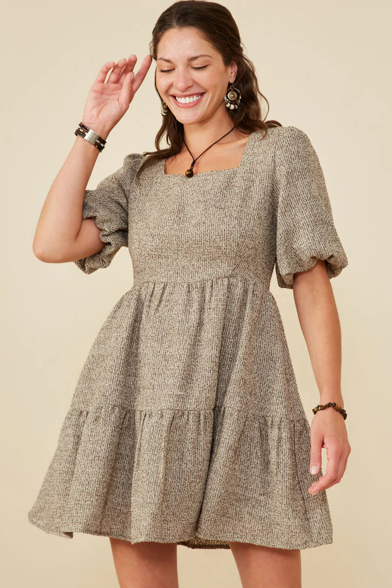 Bubble Slv Dress Square Neck Plus Size