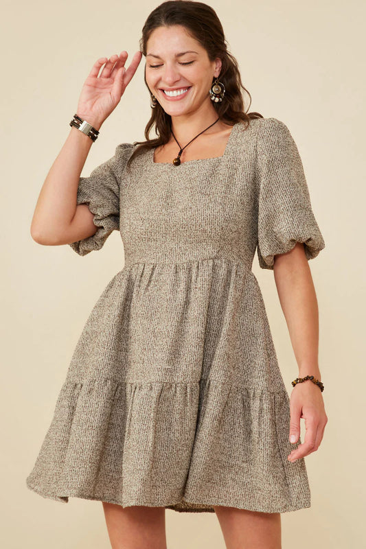 Bubble Slv Dress Square Neck Plus Size