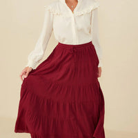 Textured Drawsting Waist Tiered Shirt