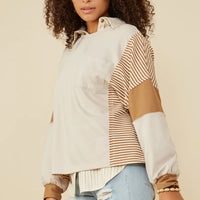 Stripe And Color Block Sleeve Detail Knit Top