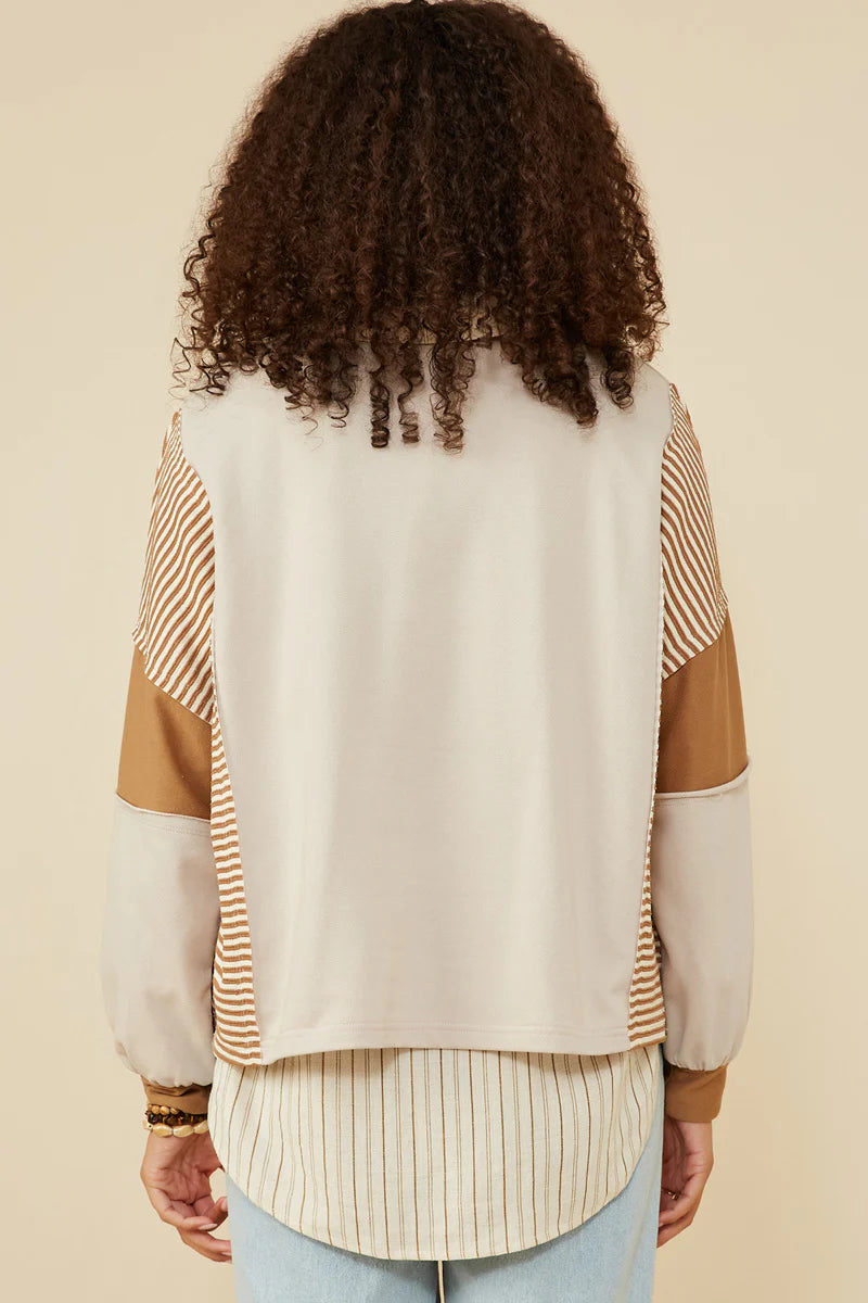Stripe And Color Block Sleeve Detail Knit Top