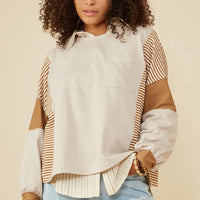 Stripe And Color Block Sleeve Detail Knit Top