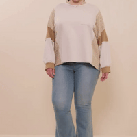 Stripe And Color Block Sleeve Detail Knit Top Plus Size