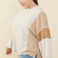 Stripe And Color Block Sleeve Detail Knit Top Plus Size