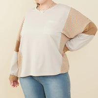 Stripe And Color Block Sleeve Detail Knit Top Plus Size