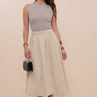 Pleat Detail Heavy Linen Look Skirt