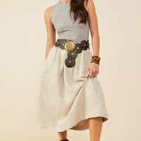 Pleat Detail Heavy Linen Look Skirt