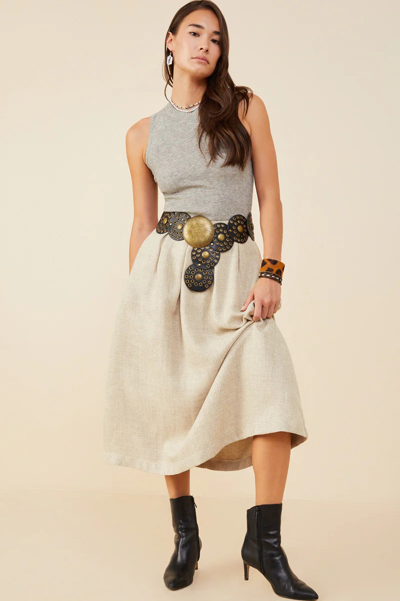 Pleat Detail Heavy Linen Look Skirt