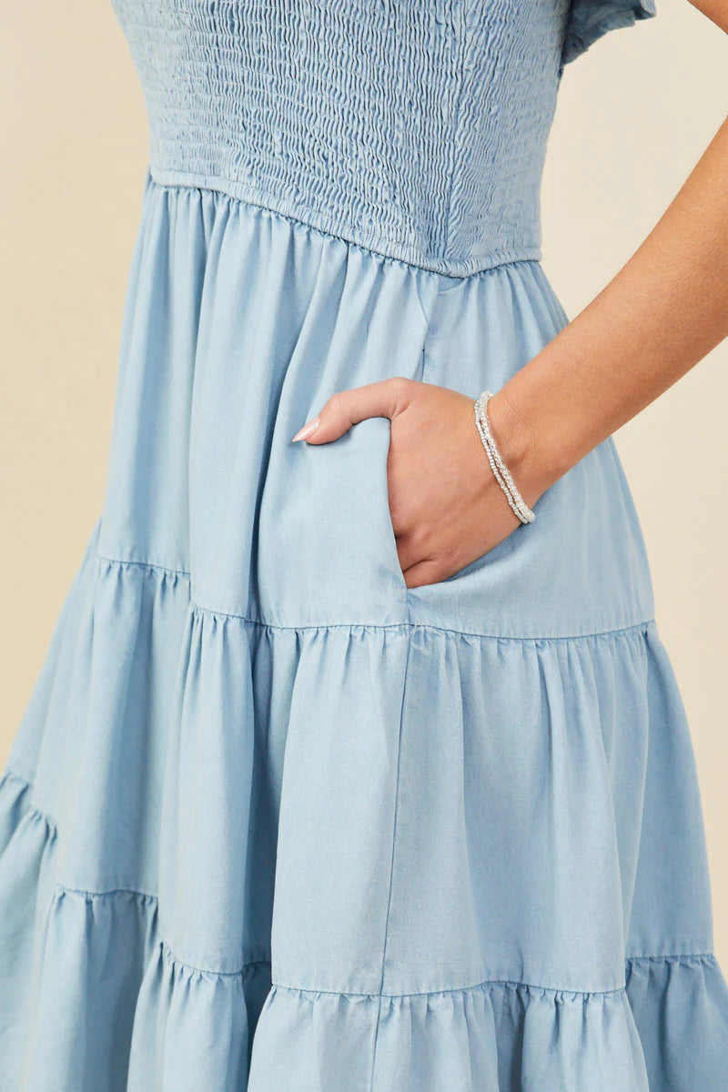 Smocked Ruffle Sleeve Dress